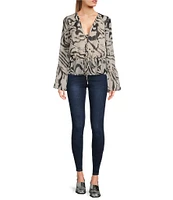 Guess Demi Zebra Printed Crinkle Chiffon Long Sleeve Blouse