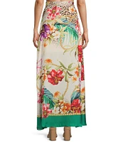 Guess Dora High Rise Tropical Print Side Slit Coordinating Maxi Skirt