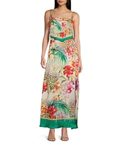 Guess Dora High Rise Tropical Print Side Slit Coordinating Maxi Skirt