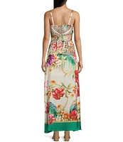 Guess Dora High Rise Tropical Print Side Slit Coordinating Maxi Skirt