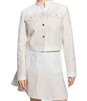 Guess Elsie Tweed Mix Cropped Coordinating Denim Jacket