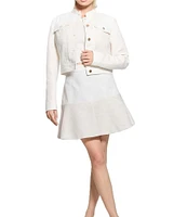 Guess Elsie Tweed Mix Cropped Coordinating Denim Jacket