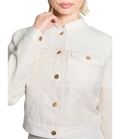 Guess Elsie Tweed Mix Cropped Coordinating Denim Jacket