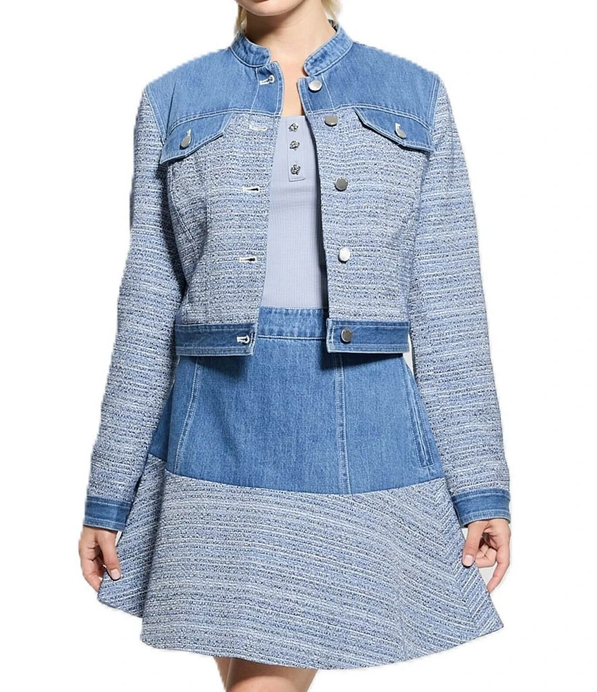 Guess Elsie Tweed Mix Cropped Coordinating Denim Jacket