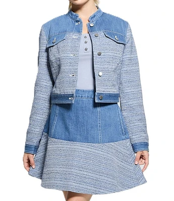 Guess Elsie Tweed Mix Cropped Coordinating Denim Jacket