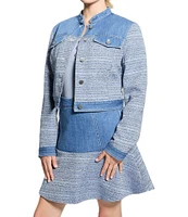 Guess Elsie Tweed Mix Cropped Coordinating Denim Jacket