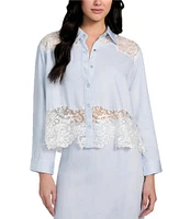 Guess Evie Lace Trimmed Long Sleeve Denim Top
