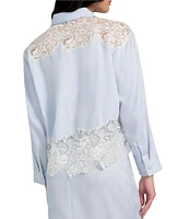 Guess Evie Lace Trimmed Long Sleeve Denim Top