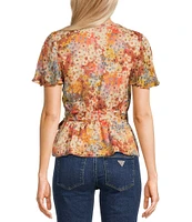 Guess Ferra Short Sleeve Daisies Print Top