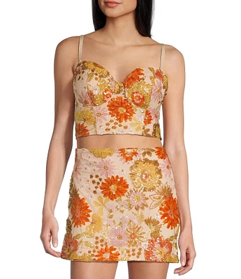 Guess Fia Sleeveless Coordinating Floral Sequin Top