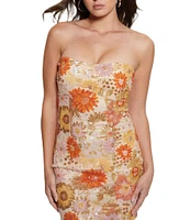 Guess Fia Strapless Floral Sequin Mini Dress