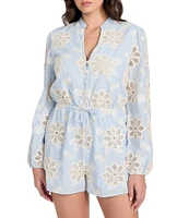 Guess Floral Embroidered Long Sleeve Voile Romper
