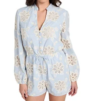Guess Floral Embroidered Long Sleeve Voile Romper