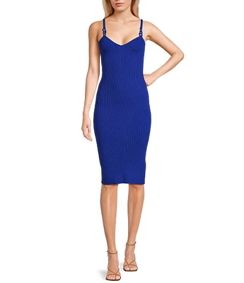 Guess Gina Linked Rings V-Neck Rib Dress