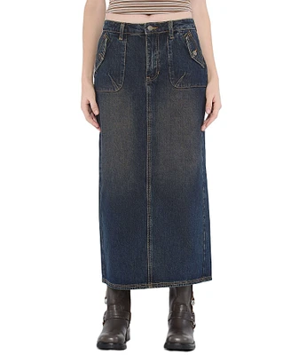 Guess Guess Originals Mid Rise Long Split Back Denim Midi Skirt