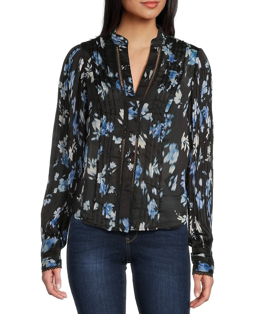 Guess Josette Long Sleeve Floral Printed Chiffon Top