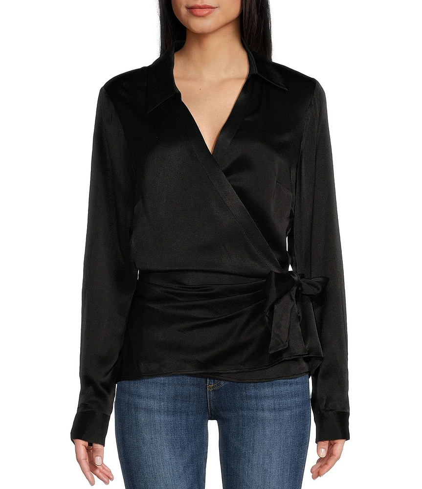 Guess Karley Long Sleeve Tie Side Wrap Top