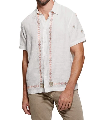 Guess Linen Border Embellished Short Sleeve Shirt