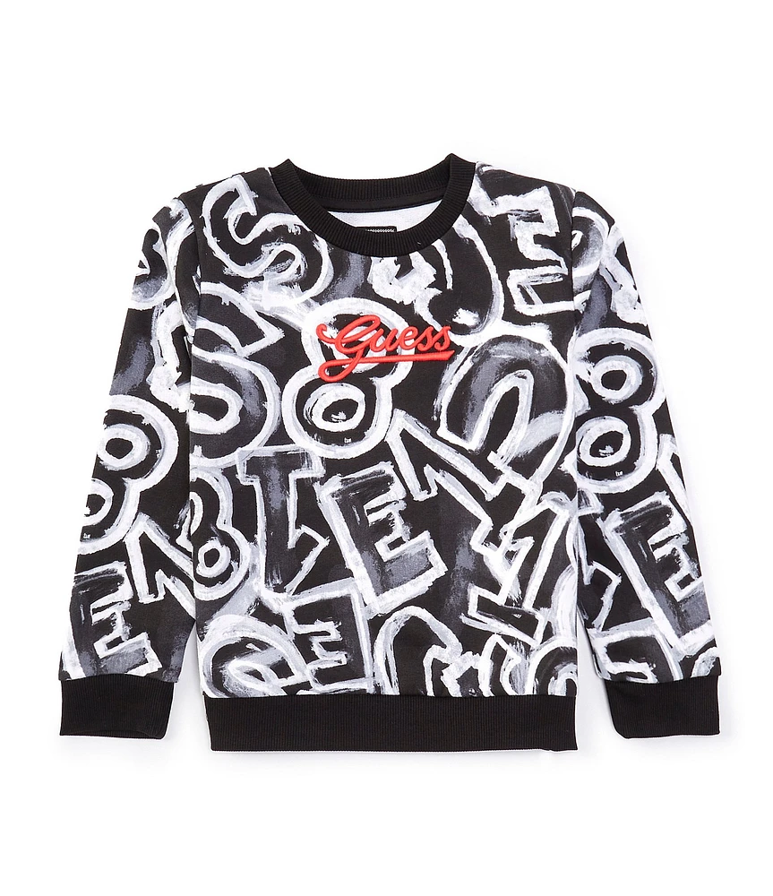 Guess Little Boys 2T-7 Long Sleeve Allover Print Active Pullover Top