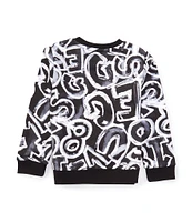 Guess Little Boys 2T-7 Long Sleeve Allover Print Active Pullover Top