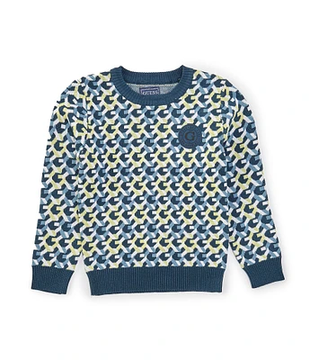 Guess Little Boys 2T-7 Long Sleeve Allover Print Sweater