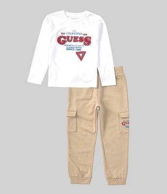 Guess Little Boys 2T-7 Long Sleeve Graphic Guess Pullover T-Shirt & Cargo Pants Set