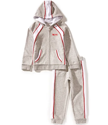 Guess Little Boys Long-Sleeve Piping-Detailed Unbrushed-Fleece Hooded Jacket & Matching Jogger Pant Set