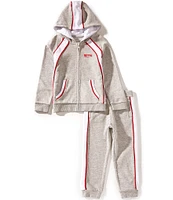 Guess Little Boys Long-Sleeve Piping-Detailed Unbrushed-Fleece Hooded Jacket & Matching Jogger Pant Set