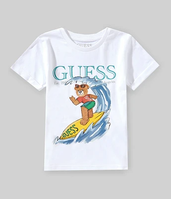 Guess Little Boys 2T-7 Short Sleeve Bear Surfing Graphic T-Shirt