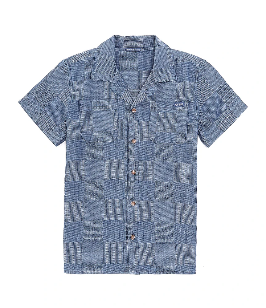 Guess Little Boys 2T-7 Short Sleeve Indigo Dobby Woven Shirt