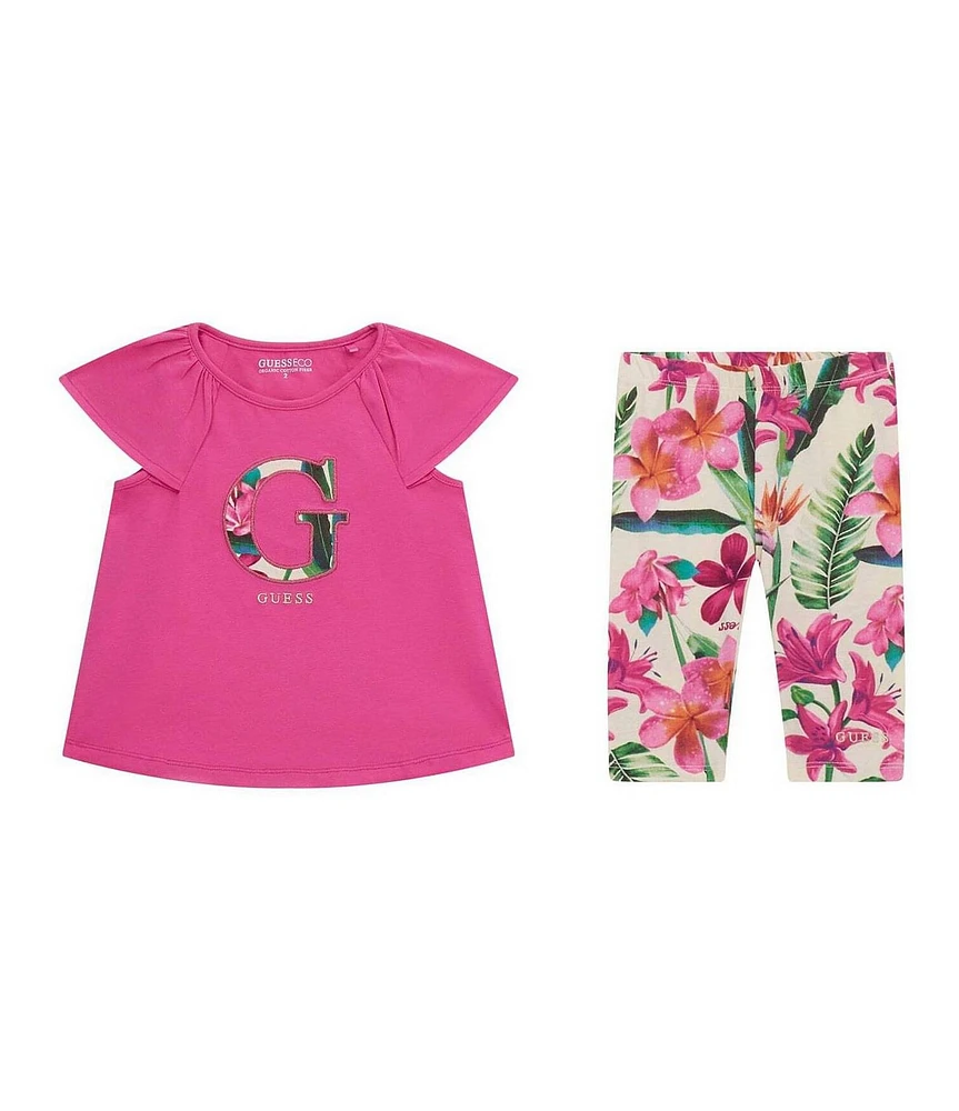 Guess Little Girls 2-6X Short Sleeve Stretch Jersey Top & Printed Legging 2-Piece Set