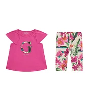 Guess Little Girls 2-6X Short Sleeve Stretch Jersey Top & Printed Legging 2-Piece Set