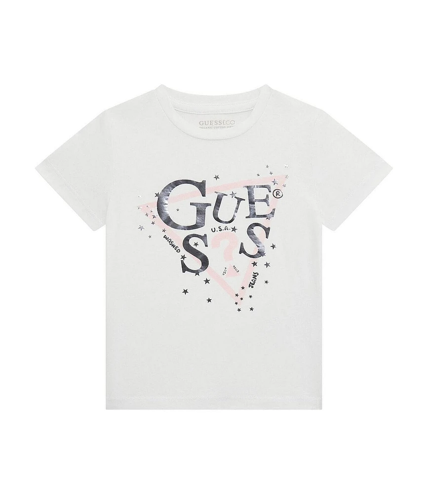 Guess Little Girls 2T-6X Screen Print Guess Triangle Logo Short Sleeve T-Shirt