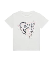 Guess Little Girls 2T-6X Screen Print Guess Triangle Logo Short Sleeve T-Shirt