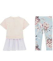 Guess Little Girls 2T-6X Short Sleeve Floral & Butterflies Graphic Mesh Layer Top & Printed Leggings Set