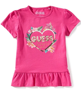 Guess Little Girls 2T-6X Short Sleeve Flower Heart T-Shirt