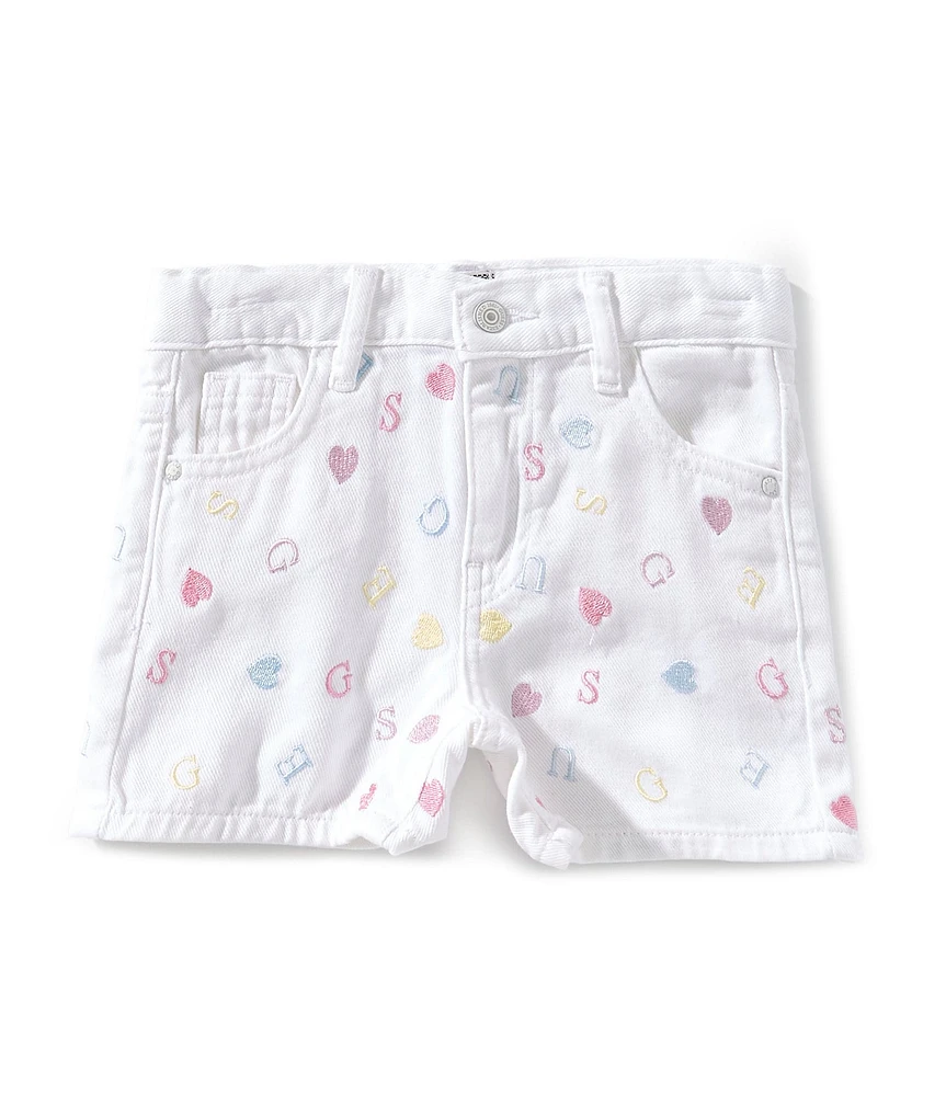 Guess Little Girls 2T-7 Allover-Embroidered Rigid Bull Denim Shorts