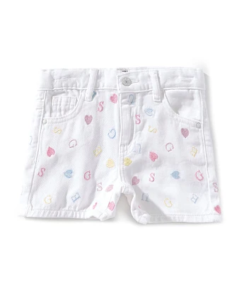 Guess Little Girls 2T-7 Allover-Embroidered Rigid Bull Denim Shorts