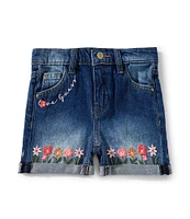 Guess Little Girls 2T-7 Flower Embroidered Five-Pocket Denim Shorts