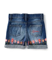 Guess Little Girls 2T-7 Flower Embroidered Five-Pocket Denim Shorts