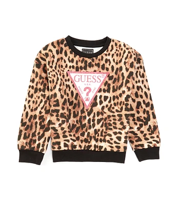 Guess Little Girls 2T-7 Guess Triangle Logo Cheetah-Printed French Terry Sweatshirt