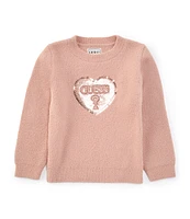 Guess Little Girls 2T-7 Long Sleeve Heart-Shaped Embroidered Logo Sweater