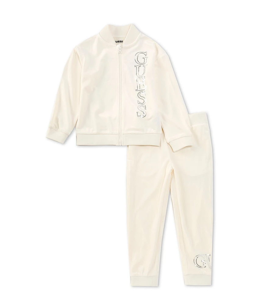 Guess Little Girls 2T-7 Long Sleeve Logo Stretch Jersey Jacket & Matching Jogger Pant Set