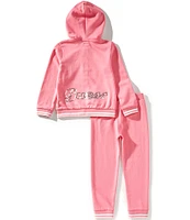 Guess Little Girls Long-Sleeve Lurex-Embroidered-Logo Hooded Jacket & Matching Logo-Detailed Jogger Pant Set