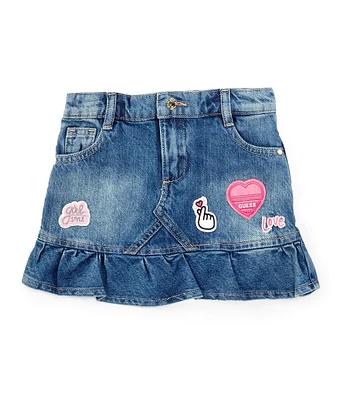 Guess Little Girls 2T-7 Patch Appliqued Denim Skirt