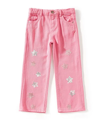 Guess Little Girls Sequin-Embellished Star-Embroidered Wide-Leg Pants