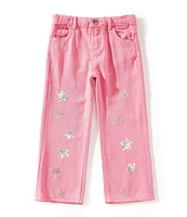 Guess Little Girls Sequin-Embellished Star-Embroidered Wide-Leg Pants