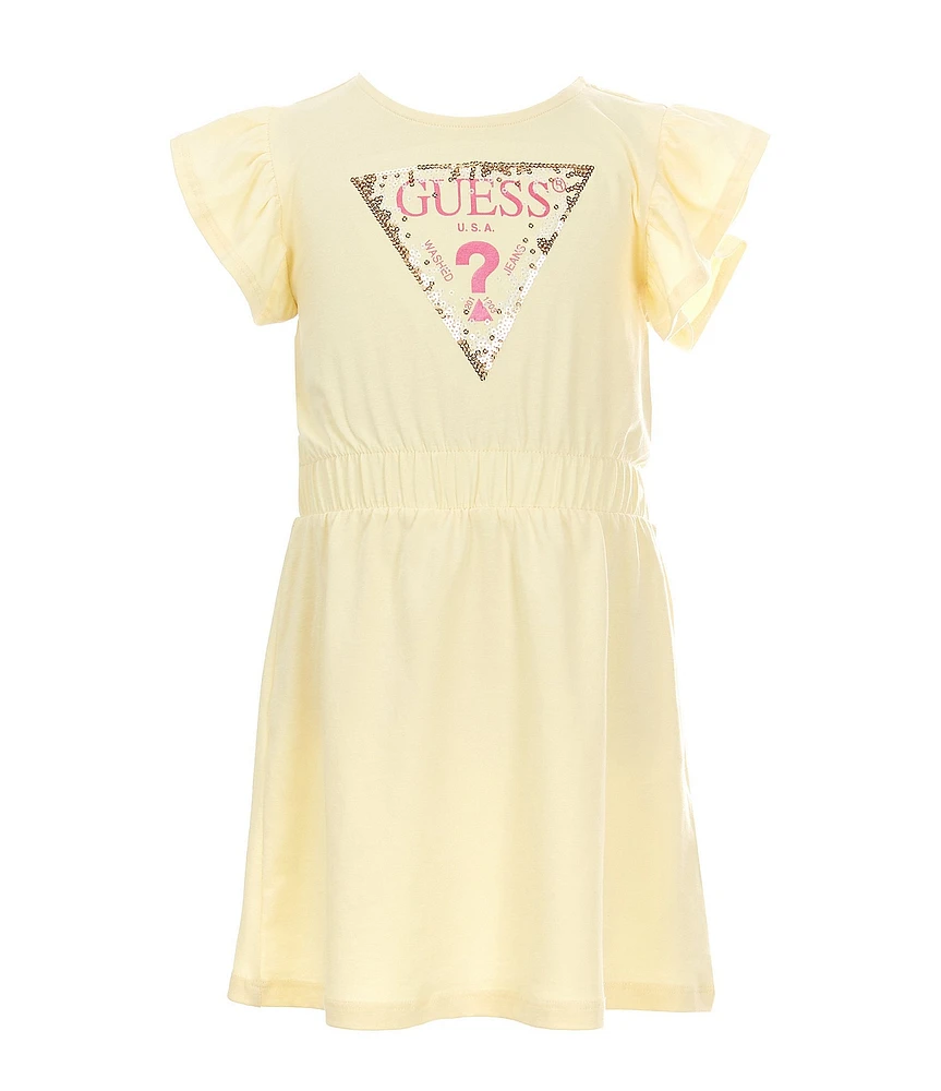 Guess Little Girls 2T-7 Short Ruffle Sleeve Stretch Jersey Dress