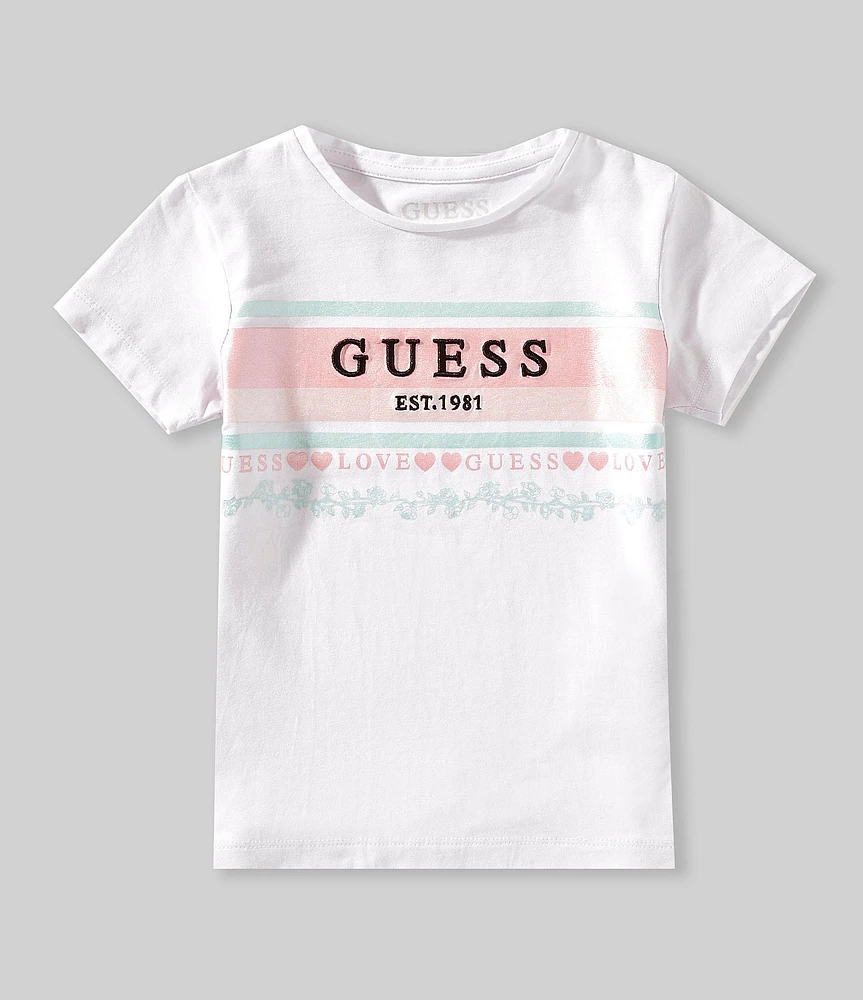 Guess Little Girls Short-Sleeve Foiled-Printed Embossed-Embroidered Logo T-Shirt