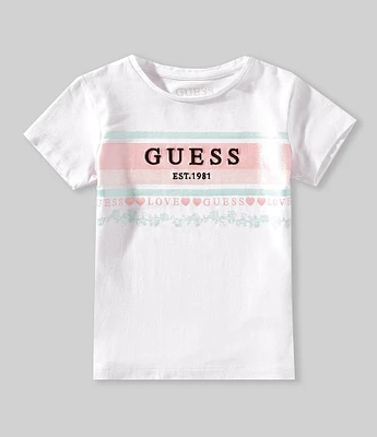 Guess Little Girls Short-Sleeve Foiled-Printed Embossed-Embroidered Logo T-Shirt
